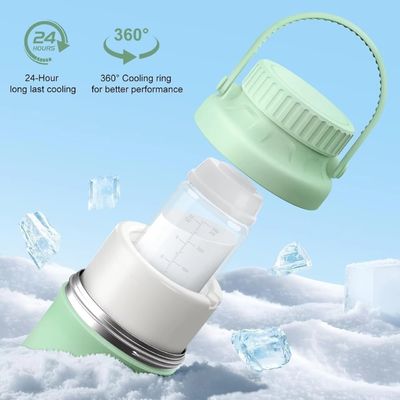 เครื่องเย็นนมแม่แบบพกพาสําหรับกลางแจ้ง ช่วยชีวิตด้วยการเย็นรวม 360 องศาตลอด 24 ชั่วโมง เครื่องเย็นนมแม่ขนาดใหญ่สําหรับการเดินทาง พร้อมกล่องเด็ก 2 ชิ้น สําหรับการเก็บนมแม่ สีเขียว