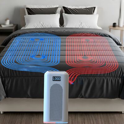 ผ้าห่มเย็นด้วยระบบควบคุมสภาพอากาศโซนสอง เพื่อควบคุมอุณหภูมิที่แม่นยํา และเพิ่มความสบายในการนอนหลับลึก