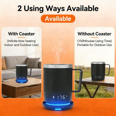 โรงงานผลิตแก้วกาแฟอัจฉริยะแบบพกพา สแตนเลสสตีล LED ควบคุมอุณหภูมิด้วยระบบดิจิทัล อุ่นร้อนเองได้