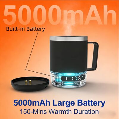 ขายปลีก ถ้วยอุ่นเองพกพา 5000 MAh แบตเตอรี่ 18oz เครื่องทําความอบอุ่นกาแฟ ถ้วยเดินทางอุ่นเองสําหรับสํานักงาน