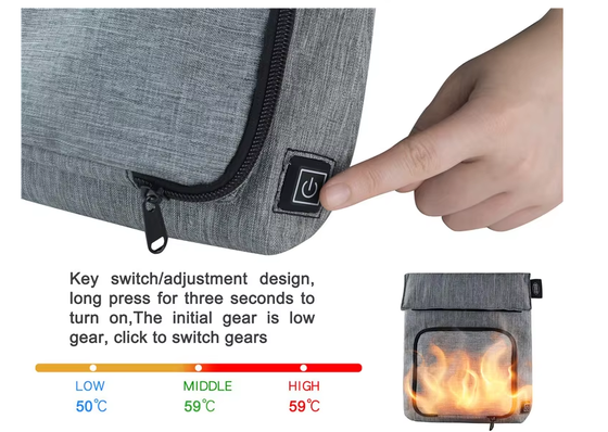กระเป๋าอุ่นอาหารแบบพกพา USB กันน้ำ ปรับอุณหภูมิได้ 3 ระดับ 50-59°C ถุงอุ่นอาหารแบบพกพา ถอดล้างได้ ชาร์จได้ กันน้ำหก สำหรับเดินทาง กิจกรรมกลางแจ้ง โรงเรียน ปิกนิก
