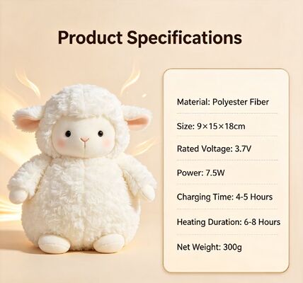Cute Warm Sheep Portable Rechargeable Hand Warmer,3 Heat Settings 40‑60℃,6‑8 Hours Working Time,USB Power Bank Support for On‑the‑Go Use,Compact 9*15*18cm Polyester Winter Pocket Heater