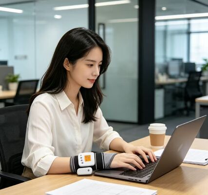 ที่รัดข้อมือแบบชาร์จ USB พร้อมระบบสั่นนวด, ปรับอุณหภูมิได้ 3 ระดับ & ตั้งเวลา, สายรัดข้อมือทำความร้อนสำหรับรองรับข้อมือจากอาการพังผืดทับเส้นประสาทและข้ออักเสบ