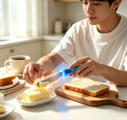 Touch Sensing Intelligent Butter Heating Knife, Stainless Steel Alloy Waterproof Electric Butter Cutter, USB Rechargeable 1020mAh Battery 3.7V Kitchen Butter Softening & Cutting Tool