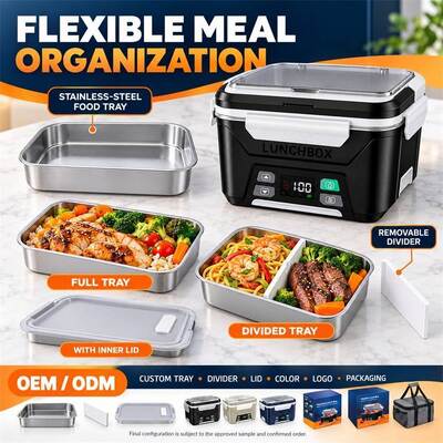 Smart Heated Lunch Box, Graphene Broad-Area Heating with Scheduled and Immediate Heat, Rechargeable Cordless Design with Removable Stainless Steel Tray, Custom Color Logo and Packaging