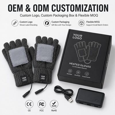 USB Heated Knit Gloves, 5V Fingerless Winter Gloves with Detachable Velcro Heating Pad, 40-50C Constant Warmth, Overheat Protection, CE FCC RoHS, Custom Color Logo and Packaging