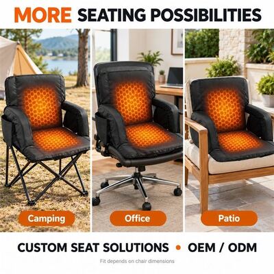 Folding Heated Stadium Seat, 12V USB Power Bank Graphene Dual Zone Heating Seat Cushion with Backrest Armrests and Side Pockets, Custom Size Shape Colour Logo Packaging OEM ODM
