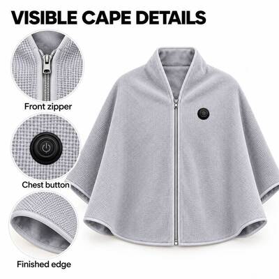 Graphene Heated Cape with Front and Back Heating Areas, USB Power Bank Supply in Inner Pocket, Custom Size Color Hood OEM ODM