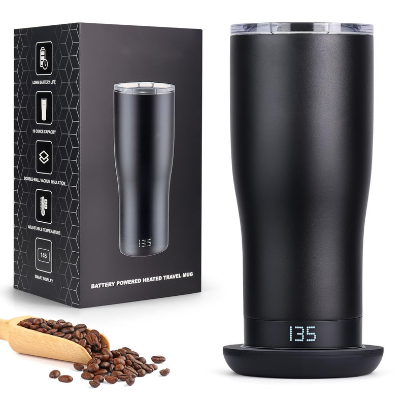 Custom Smart Heated Coffee Mug LED Screen อุณหภูมิปรับตัวเองสําหรับการดื่มตรงที่สะดวก สําหรับรถเดินทาง
