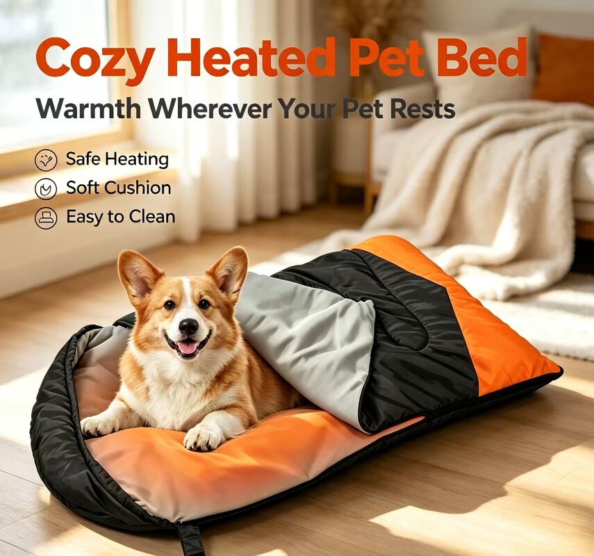 Custom OEM ODM Heated Dog Sleeping Bag 3-Level Adjustable Temperature, Private Label Hollow Cotton Pet Sleeping Bag 71*108cm, Custom Logo & Packaging for Camping Travel Home Outdoor, CE FCC Certified สินค้าที่ได้รับการรับรองจาก FCC