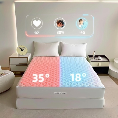 ระบบควบคุมเตียงและผ้าห่มแบบ Dual Zones OEM ระบบทำความเย็น อุ่น และปลอดภัย แผ่นรองเตียงสำหรับฤดูหนาวและฤดูร้อน ท็อปเปอร์ที่นอน