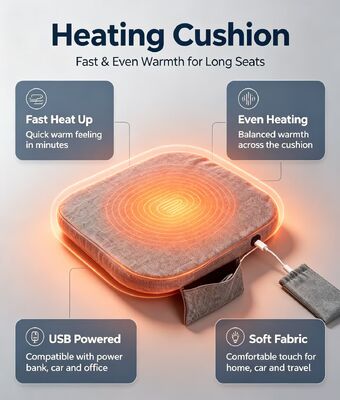 USB พกพา เครื่องปรับอากาศด้วยกราเฟน หมอนที่ใช้ในที่นั่ง ผ้าห่มอ่อน หมอนที่ใช้ในที่นั่ง ปรับอุณหภูมิได้ 3 ความเร็ว หมอนที่ใช้ในที่บ้าน มีหลายสี